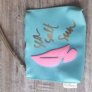 "Sea Salt Sun" Lilly Pulirzer Wristlet Zip Pouch Beach Rubber Leather Blue